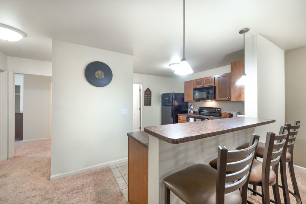 kitchen counter with bar seating